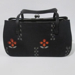 Shantung Silk Women Purse Rockabilly Style Vintage 60s Flower Pattern Top Handle - Picture 1 of 8