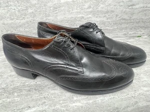 Vintage Stetson Shoes Mens 5.5 XL Black Wingtip Dress Lace Up Oxford ITALY - Picture 1 of 13