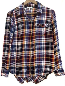Lucky Brand Womens Flannel Top Small Blue Red Plaid Button Front Shirt Pocket - Picture 1 of 3