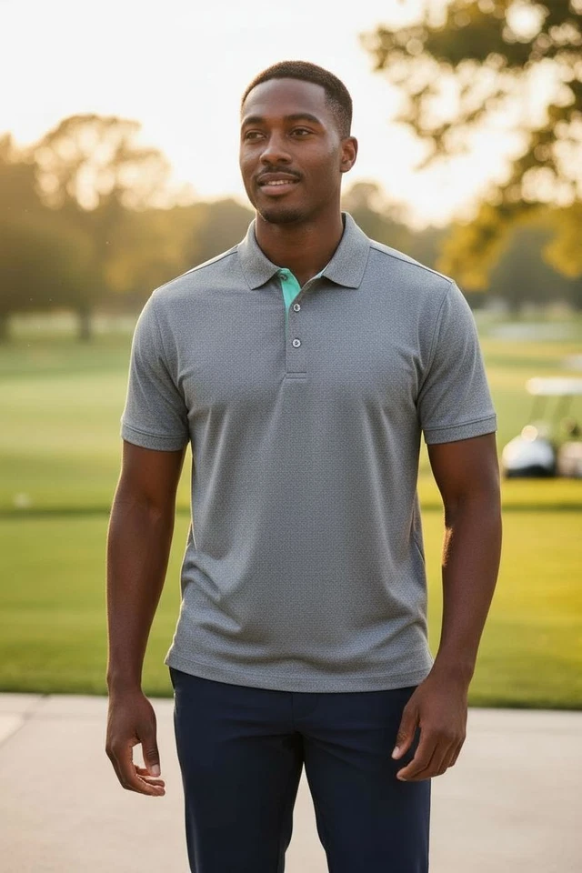 FootJoy Polo Shirt Men's Large Navy Heather Golf Moisture Wicking Stretch 28037