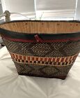Magnificent Colorful 16 Inch Across African Basket With Geometric Patterns VTG.