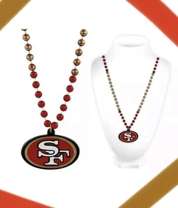 NFL San Francisco 49ers Necklace SF 9ers Gang MardiGras Beads Medallion Football - Picture 1 of 4
