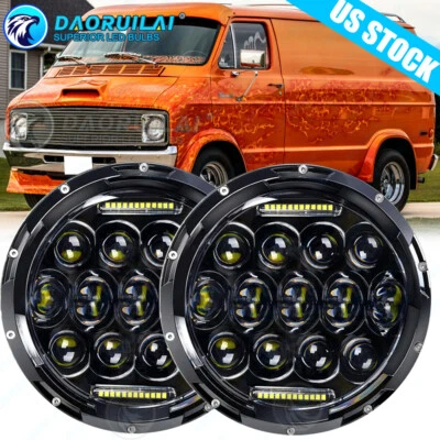 Par de faros redondos LED 7" DRL H4 adaptador para Dodge Pickup Van Ram 1958-1989 Foto 1 de 4