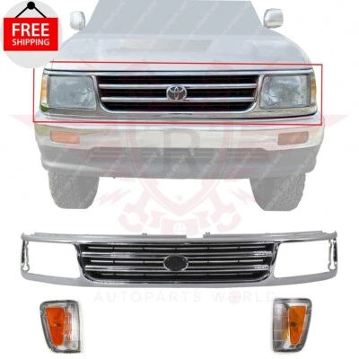 New Front Chrome Grille + Corner Light Left Right 3PC For 1993-1998 Toyota T100 - Image 1 of 4