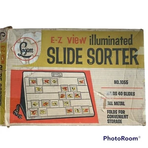 Clasificador de diapositivas iluminado vintage Logan E-Z View número 1055 40 extensiones caja original - Imagen 1 de 5