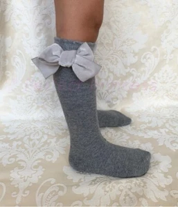 PERFECT PRINCESS School Socks, Spanish Knee High Velvet Bow. Baby/Girls/Uniform - Picture 1 of 5