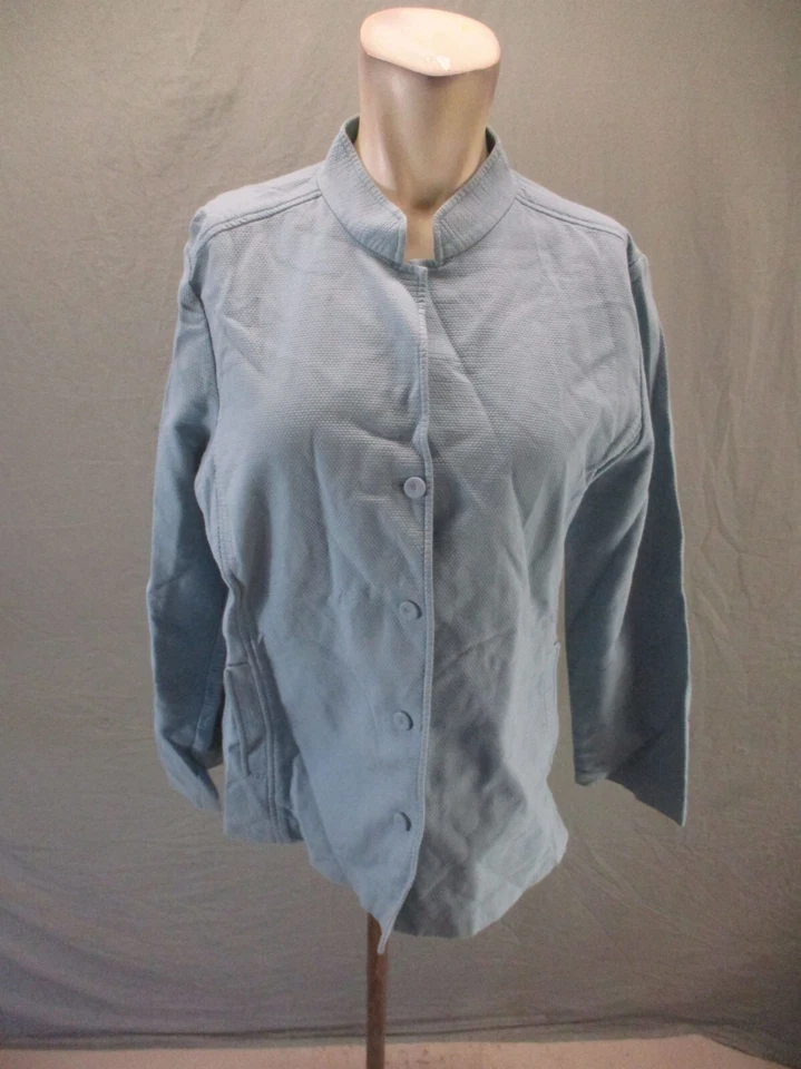 Blazer EILEEN FISHER Talla L Mujer Gris Mezcla Algodón Cuello Mandarín Abotonado 613 Foto 1 de 4