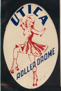 ROLLER DROME ~UTICA - NEW YORK~ Old Luggage / Skating Label, c. 1950 - Picture 1 of 1