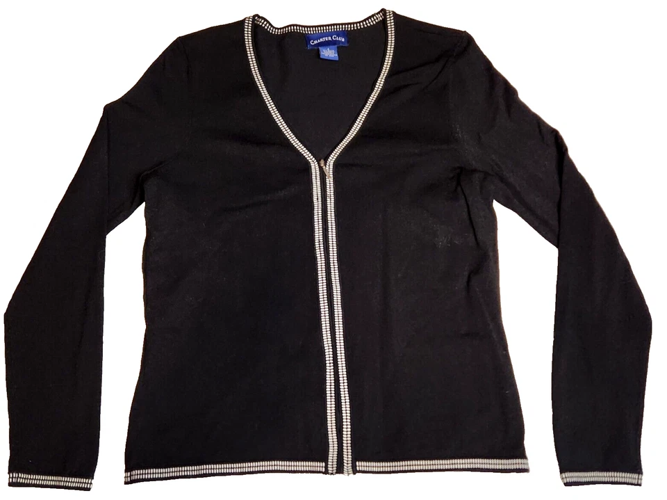 Cárdigan suéter Charter Club para mujer talla S negro cuello en V cremallera completa manga larga Foto 1 de 4