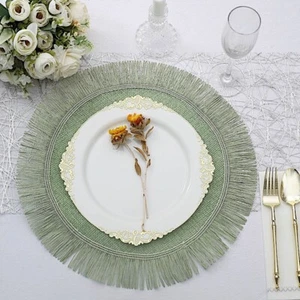 SAGE GREEN 4 Round 16" Jute Burlap Table PLACEMATS Fringe Edge Party Decorations - Picture 1 of 8