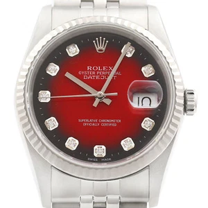Rolex Mens Datejust 16234 18K White Gold & Steel Red Vignette Diamond Dial Watch - Picture 1 of 7