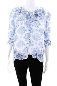 The Kooples Womens Sheer Floral Ruffled Half Sleeved Blouse Blue White Size 1
