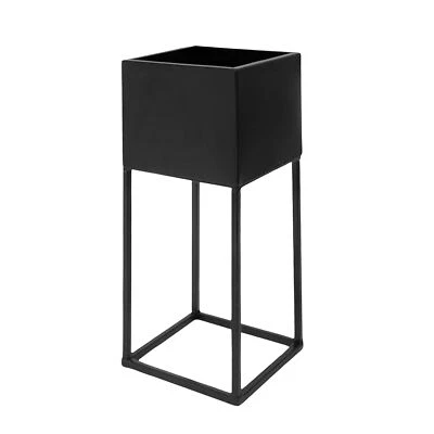 Blumen Topf m. Gestell eckig schwarz - 32 x 14 cm - Übertopf Pflanzen Ständer - Bild 1 von 4