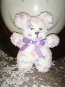 NEW mini handmade supersoft pink white  knitted teddy bear 6 inches tall  bow - Picture 1 of 1