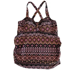 Motherhood Maternity Tankini Swim Top Women’s Sz L Black Floral Geometric Print - Picture 1 of 6