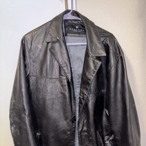 Kenneth Cole Reaction Leather Coat Large Mens Solid Black Button - Picture 1 of 8