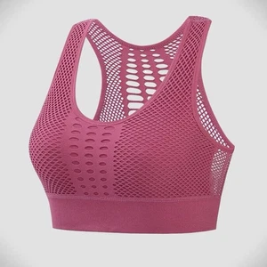 Front Mesh Wireless Padded Vest Women Sports Bra Support Top Yoga Size M Mauve - Picture 1 of 6