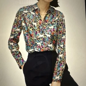 Women’s J.Crew Collection Silk Floral Blouse With Mountain Goats Sz 14 - Picture 1 of 9