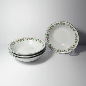 Gibson Everyday Holly Berry Celebration Stoneware 6 1/4" Bowls - Set of 4 - Picture 1 of 14