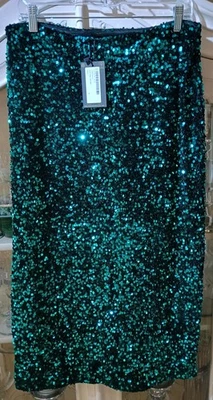 Warehouse Green Velvet Sequin Midi Skirt - Image 1 of 2
