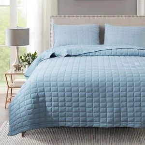 Kasentex Quilt-Bedding-Coverlet-Blanket-Set, Twin + 2 Shams, Grey Blue - Picture 1 of 9