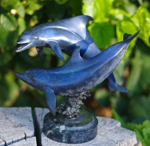 VINTAGE J. Wyatt Bronze Sculpture Dolphins Made in USA Magnificent Art Work! - Picture 1 of 9