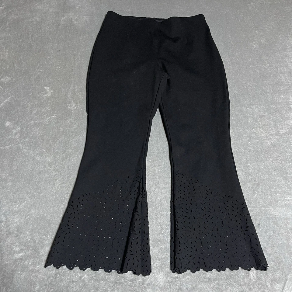 Betabrand Pants Womens Large Petite Black Laser Cut Yoga Pants Eyelet Flare Boho - Image 1 of 4