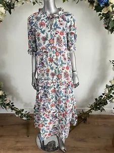 JOULES Lia Midi Dress Size 6 8 10 12 14 16 22 Cream Floral Print Tiered Pockets - Picture 1 of 24