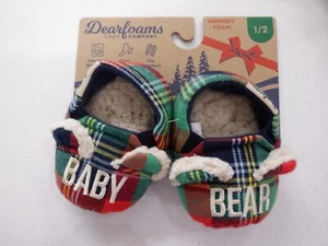DEARFOAMS SIZE 1/2 INFANT BABY BEAR GREEN RED BLUE PLAID SLIPPERS NEW #22329 - Picture 1 of 2