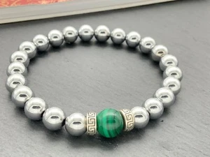 HEMATITE MALACHITE Silver 925 spacer beads 8mm Hematite & 10mm malachite - Foto 1 di 8