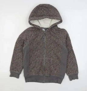NEXT Girls Grey Print Cotton Blend Full Zip Hoodie Size 12 Years Zip - Leopard - Picture 1 of 12