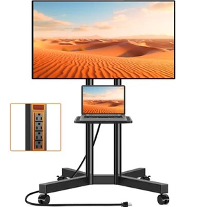 Rolling TV Stand with Power Outlet, Mobile TV Stand with Upgraded Wheels - Picture 1 of 8