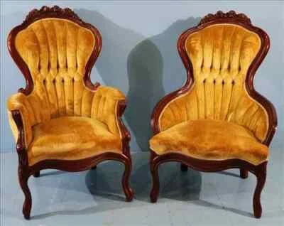 Pair (set of 2) Antique Victorian Mahogany Ladies & Gent Chairs Circa 1935 - Image 1 of 4