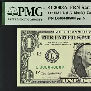 2003A $1 Federal Reserve Note PMG 64 wanted birthday low serial number 4080 - Picture 1 of 3