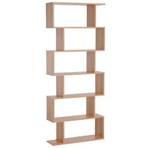 HOMCOM 6-Tier Wooden Modern S-Shaped Shelf Storage Unit Home Office Maple Colour - Picture 1 of 11