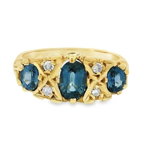 Vintage 9ct Gold Diamond and Three Stone Sapphire Ring dated 1993 - Picture 1 of 7