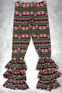 Matilda Jane Girls Floral Bell Bottom 3 Layer Ruffles Size 10 Black Pink 0178 - Picture 1 of 5