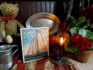 PRIMITIVE FOLK USA ANTIQUE VINTAGE COLONIAL AMERICANA STYLE SAIL SHIP BOAT SIGN - Picture 1 of 10
