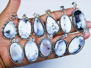 100Pcs Pendant Wholesale Lot Dendritic Opal Gemstones 925 Sterling Silver Plated