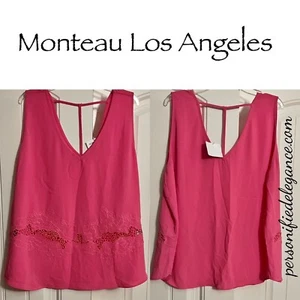 NUEVO Top Monteau Los Ángeles Rosa Encaje Acento Sin Mangas 1X - Imagen 1 de 12