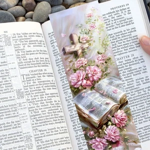Floral Cross Religious Laminated Bookmark, Church Pastor Gift For Book Lover - Picture 1 of 8