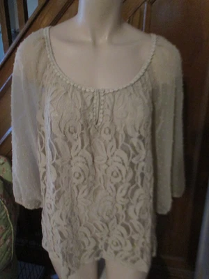 Blusa Floral John Paul Richard L Beige Boho Campesina Punteada Top Suiza Encaje Foto 1 de 4