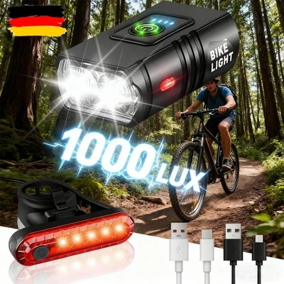 MARKENLOS LED Akku Fahrrad Licht Beleuchtung Set 1000 LUX Scheinwerfer Rücklicht Lampe DE