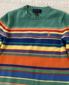 Polo Ralph Lauren cotton crewneck sweater,multi colored stripes, Sz M(10-12)NWOT - Picture 1 of 8