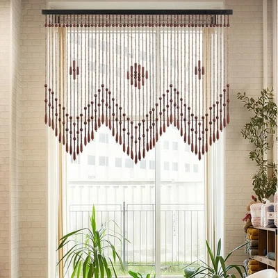 Cenefa de madera de bambú con cuentas cortina hecha a mano puerta granja decoración cenefa Foto 1 de 4