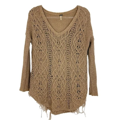 Suéter túnica tejido Cross My Heart FREE PEOPLE XS sin mangas flecos de gran tamaño usado en excelente estado B72 Foto 1 de 4