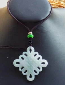 Certified Icy Green Burma 100% A Jade jadeite pendant Knotted Necklace 545577 AS - Picture 1 of 8