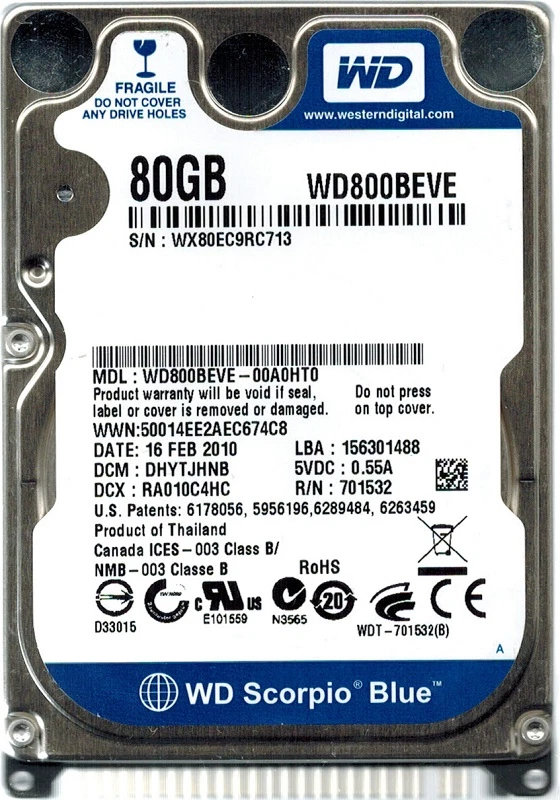 WD800BEVE Western Digital 80GB,Internal,5400 RPM ide PATA EIDE 2.5" - Image 1 of 1
