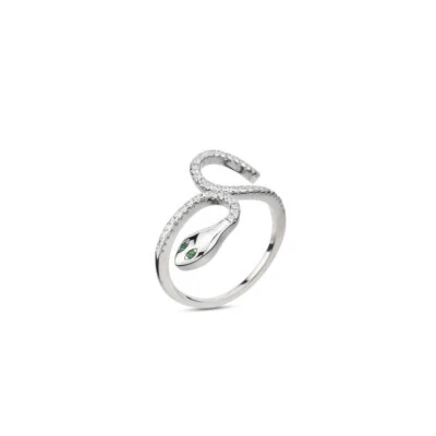 Anello a Forma di Serpente Boccadamo in Argento Con Zirconi AN493 - Immagine 1 di 4