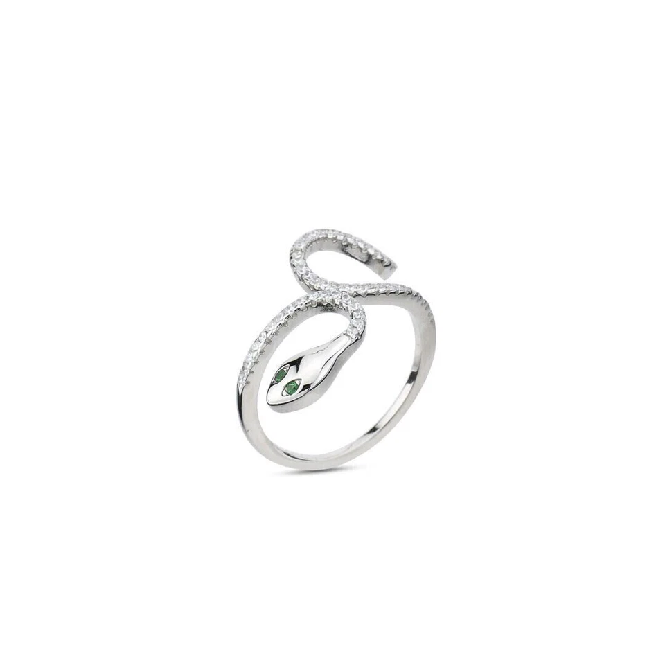 Anello a Forma di Serpente Boccadamo in Argento Con Zirconi AN493 - Immagine 1 di 4